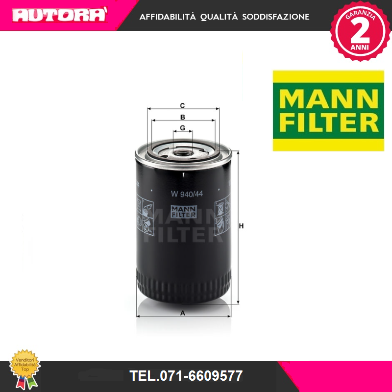 W94044 Filtro olio (MARCA MANN FILTER).