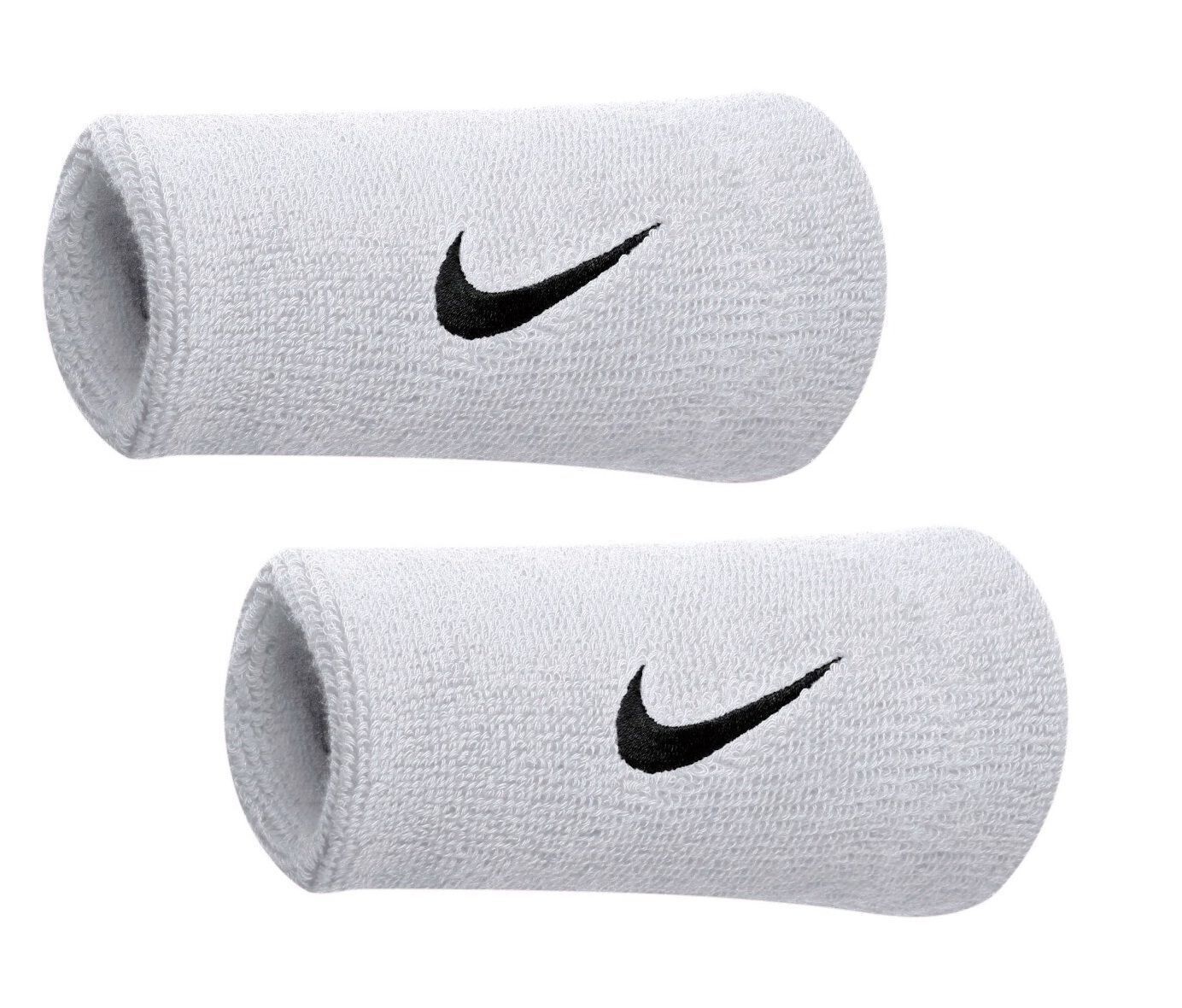 Coppia di Polsini Alti Tennis Padel Nike Swoosh Doublewide Tergisudore Bianco