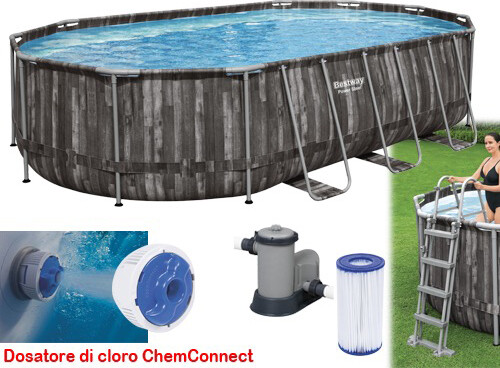 Bestway Piscina Fuori Terra con Telaio Portante Ovale 610x366x122 Pompa Filtrant