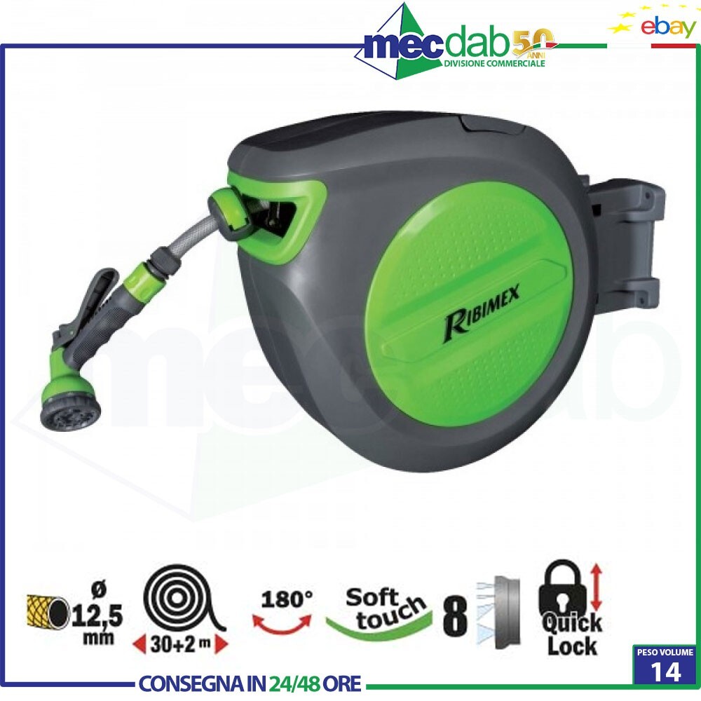 Avvolgitubo Automatico Da Giardino a Muro Con Tubo Da 30 Metri Ribimex PRD33P