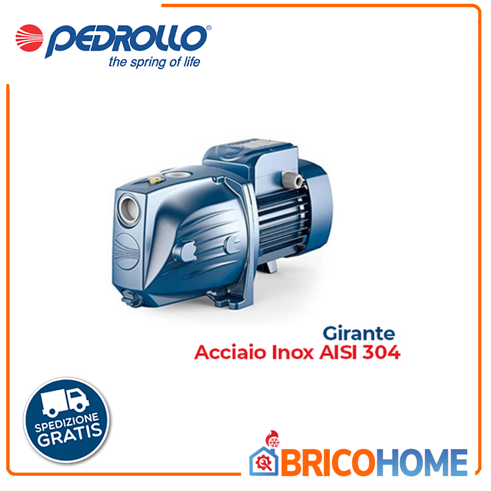 Pompa Autoadescante PEDROLLO JSWm 2A con Girante Acciaio Inox AISI 304 220V