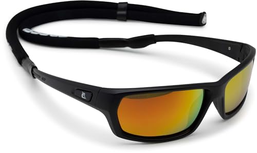 Cressi Bill Sunglasses W/Lace Occhiali, Nero/Lenti Specchiate Arancio, Standard Unisex-Adulto