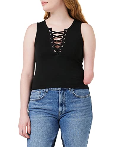 Urban Classics Top Da Donna Con Pizzo, Top Donna, Nero, Xl