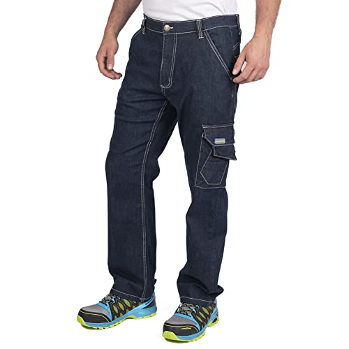 Goodyear Workwear Gypnt030 Mens Multi Pocket Safety Stretch Carpenters Cargo Work Jeans Pants Pantaloni Da Lavoro, Denim Blue, 34" Waist 31" Leg Uomo
