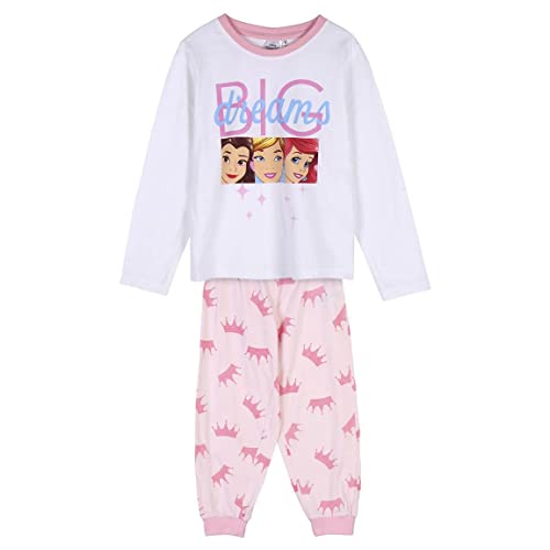 Cerdá Life'S Little Moments Pigiama Invernale Delle Principesse Disney, 100% In Cotone Con Maglia A Maniche Lunghe E Pantalone Lungo Set, Bianco, 4 An