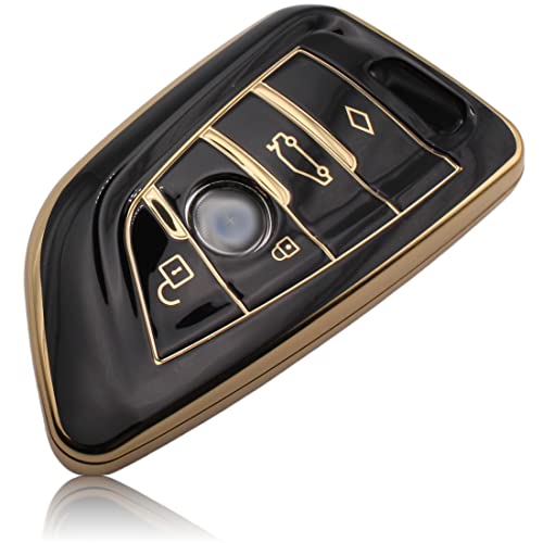 Foamo Cover Per Chiave Auto, Compatibile Con Bmw 3-4 Tasti (Solo Keyless-Go), In Tpu, Colore Nero E Oro