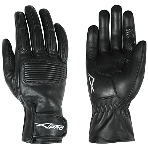A-Pro, Guanti In Pelle Morbida Da Moto E Scooter, Regolabili, Colore Nero, Taglia L