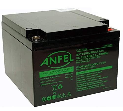 Batteria Al Piombo Ricaricabile 12 V 26 Ah Piombo-Agm L X A X P 166 X 125 X 175 Mm Vite M5 Incluse. Compatibile Np24-12 Fg22703 Ul26-12