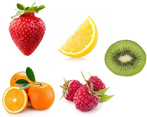 Set 5 X Adesivi Per Cucina, Frigo, Motivo: Kiwi, Lampone, Limone, Fragola, Arancia