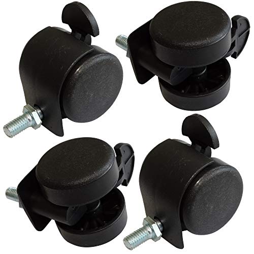 Aerzetix - Set Di 4 Ruote Per Mobili Girevoli Torsionali Con Freni, Diametro 40 Mm, Altezza 44 Mm, 40 Kg, Con Asta Filettata M8 C42224