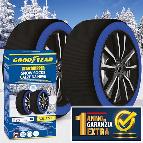 Calze Da Neve Goodyear Star Gripper Omologate Italia En 16662-1:2020 Due Catene Da Neve In Tessuto Per Auto. Snow Sock Taglia L