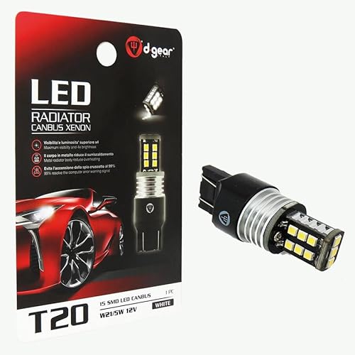 D-Gear 1519809 Lampadina T20 A Led T20 Led Radiator Canbus Xenon, 12V, W21/5W, Bianco, 1 Pezzo