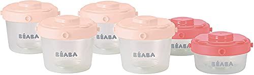 Béaba - Set Di 6 Vasetti Per Conservazione, Vasetti Impilabili, Chiusura A Scatto, Ermetici, Graduati, Compatibili Con Congelatore, 3 X 60 Ml + 3 X 12
