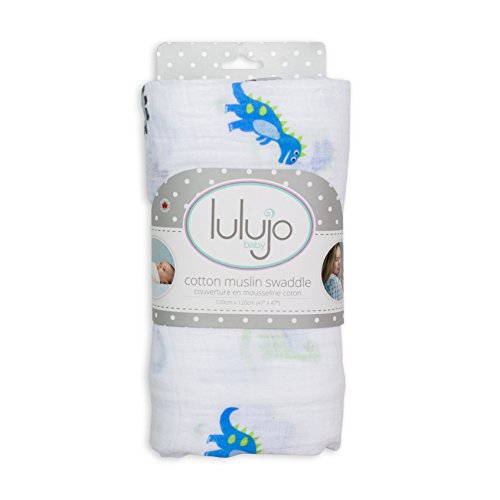 Lulujo Baby L2-Lj036 Copertina Di Fasciare - Swaddling Blanket, 120 X120 Cm, Multicolore (Dinosauri), 0.18 Kilograms, 1 Count, 1