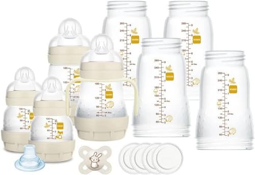 Mam Set Di 8 Biberon Easy Start Anti-Colica, Con Tettarella In Silicone Skinsoft, 1 Succhietto Start Nanò, 1 Beccuccio Extra Morbido E Manici, Neutro
