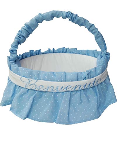 Fiocco Nascita Cesto Nascita Porta Prodotti Rivestito Grande In Azzurro