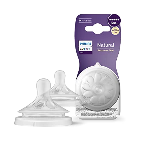 Philips Avent Tettarella Per Biberon Natural Response - 2 Tettarelle Per Biberon A Flusso 5, Per Bambini Da 6 Mesi In Su, Senza Bpa (Modello Scy965/02