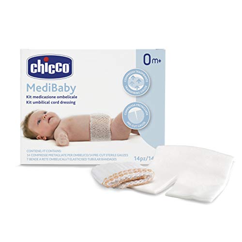 Chicco Kit Medicazione Ombelicale, Set 14 Compresse Pretagliate Per Ombelico E 7 Bende A Rete, Set 21 Pezzi, 0+ Mesi, 15.5 X 12.5 X 7.5 Cm; 118 Gramm