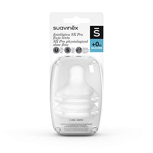 Suavinex 307042, Confezione Di 2 Tettarelle Simmetriche In Silicone Sx Pro, Flusso Lento Per Neonati, Con Sistema Anti-Colica