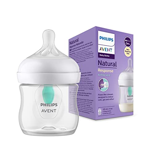 Philips Avent, Borraccia Natural Con Ciuccio Reattivo E Tappo Anticolico Airfree 125 Ml, 1 Pezzo (Modello Scy670/01)