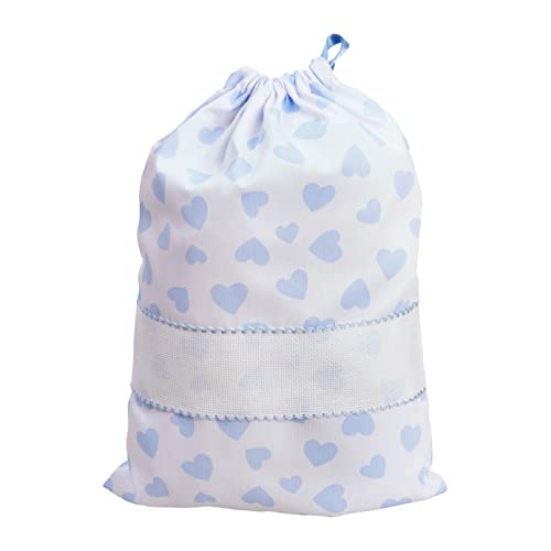 Filet - Sacchetto Porta Corredino Con Chiusura A Coulisse Da Ricamare, Realizzato In Cotone Piquet Millerighe Stampato, 100% Made In Italy, Fantasia C