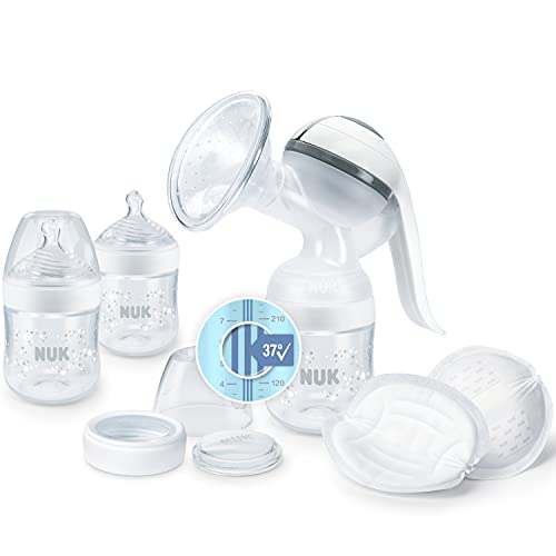 Nuk Nature Sense Tiralatte Manuale | Set Per L'Allattamento Con Tiralatte Manuale, Biberon E Coppette Comfort Ultra Assorbenti Per Il Seno | 6 Pezzi