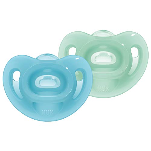 Nuk Ciuccio Sensitive | 0-6 Mesi | 100% Silicone Per Pelli Sensibili | Senza Bpa | Verde E Blu | 2 Pezzi