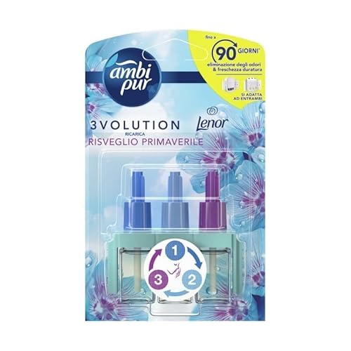 Ambi Pur 3Volution Risveglio Primaverile Ricarica Deodorante Per Ambienti Con Diffusore Elettrico 20 Ml, 3 Diverse Fragranze Per Eliminare Gli Odori