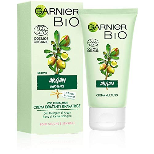 Garnier Bio Crema Mani Multiuso Riparatrice Naturale, Formula Con Argan Idratante E Nutriente, Burro Karité Biologico, Per Zone Secche O Screpolate, A