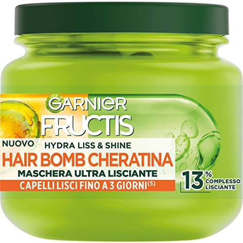 Garnier Fructis Maschera Ultra Lisciante, Per Capelli Crespi E Ribelli, Effetto Luminoso, Con Olio Di Argan E Cheratina Vegetale, Hydra Liss & Shine,