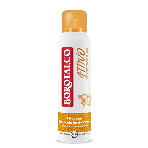 Borotalco, Deodorante Spray Attivo Arancione, Formula Senza Alcool E Con Talco Con Molecole Anti-Odore, Efficacia Fresca, 48H Di Efficacia, Profumo Di