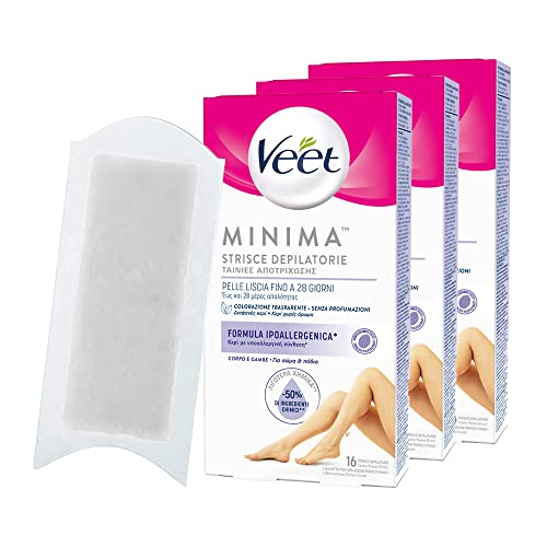 Veet Minima Strisce Depilatorie Corpo E Gambe, 80 Strisce, Formula Ipoallergenica Con 50% In Meno Di Ingredienti Chimici, Maxi Formato, 5 Confezioni