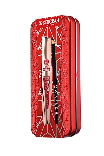 Deborah Milano - Set Regalo Donna Trucco Occhi In Latta, Include Mascara Instant Volume Con Olio Di Melograno E Matita 24 Ore 251 Black, N.4