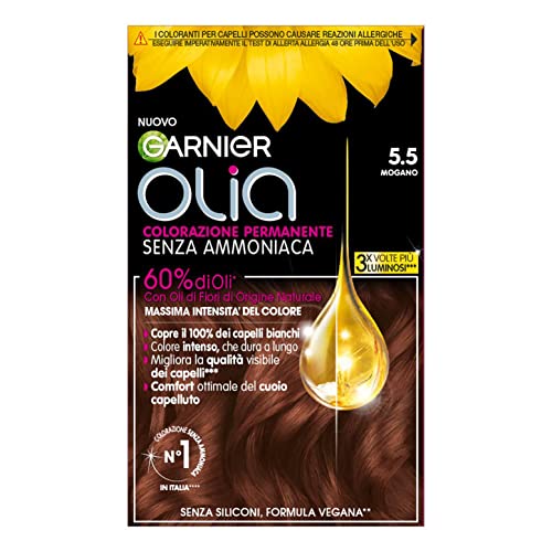 Garnier Olia Tinta Capelli, Colorazione Permanente Senza Ammoniaca, Con Oli Di Fiore Di Origine Naturale, Formula Vegana, Mogano