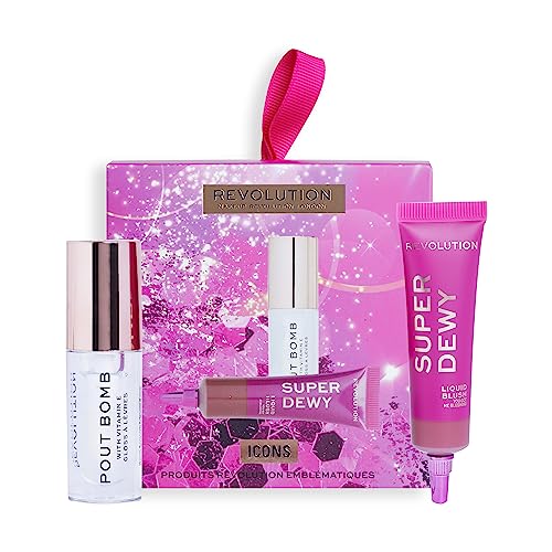 Makeup Revolution Set Regalo Icone, Gloss Labbra, Blush Liquido E Confezione Regalo Rosa Inclusa