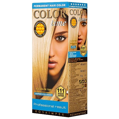 Color Time | Tinta Permanente In Gel Decolorante Colore 111 | Arricchita Con Gelatina Reale E Vitamina C | Colorazione Permanente Per Capelli | Copre