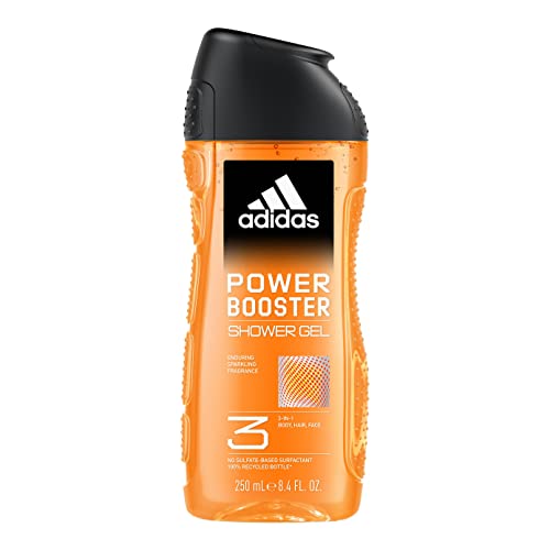 Adidas, Power Booster Gel Doccia Bagnoschiuma 3 In 1 Per Corpo, Capelli E Viso, Formula Vegana, 250Ml