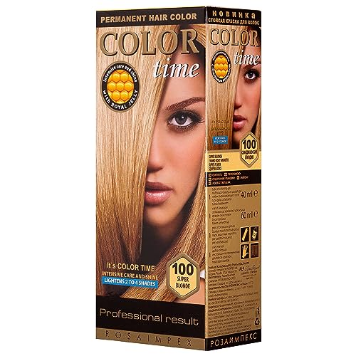 Color Time | Tinta Permanente In Gel Colore Biondo Super 100 | Arricchita Con Gelatina Reale E Vitamina C | Colorazione Permanente Per Capelli | Copre