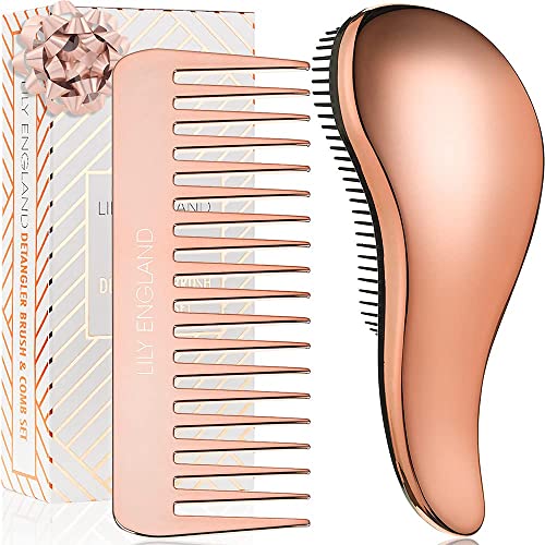 Lily England Set Di Spazzola Districante E Pettine Per Capelli, Spazzola Per Capelli Leggera E Pettine A Denti Larghi Per Donne, Spazzola Districante