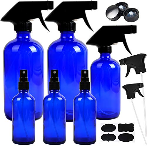 Youngever 6 Pacchi Vetro Vuoto Blu Cobalto Spray Contenitori Ricaricabili, Bottiglia A Spruzzo, 500Ml, 250Ml, 120Ml Bottiglie Spray Olio Essenziale.
