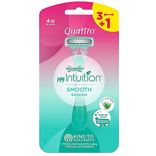 Wilkinson Sword - Myintuition Smooth Sensitive Quattro - Rasoio Usa & Getta - Rasoio A 4 Lame Per Donna - 2 Strisce Lubrificanti Con Aloe Vera E Vitam