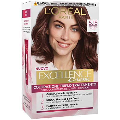 L'Oréal Paris Excellence Creme, Tinta Colorante Con Triplo Trattamento Avanzato, Copre I Capelli Bianchi Per Un Risultato A Lunga Durata, 5.15 Marron 