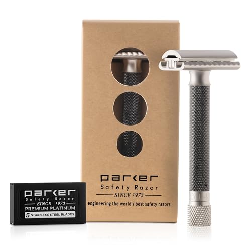 Parker Safety Razor Parker Variante Regolabile Doppio Bordo Rasoio Di Sicurezza E 5 Premium Blades - (Metallizzato) Grafite