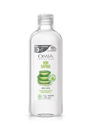 Omia - Non Sapone Eco Bio Con Aloe Vera Del Salento, Sapone Liquido Per Le Mani E Per Il Viso, Azione Idratante, Addolcente E Rinfrescante, Dermatolog