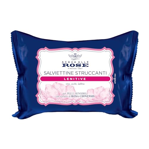 Acqua Alle Rose, Salviettine Struccanti Lenitive Per Pelli Sensibili, Con Estratto Di Rosa Chinensis Con Azione Protettiva E Struccante Sul Viso, Occh