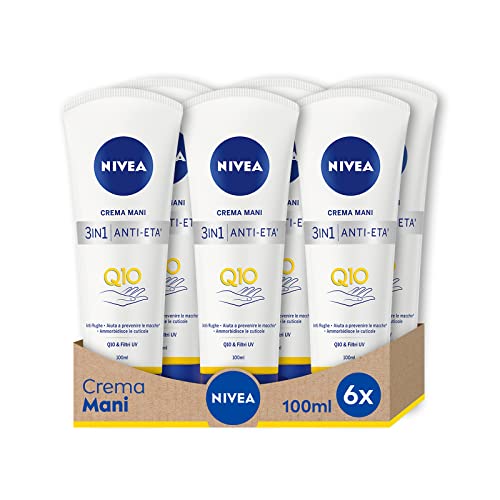 Nivea Crema Mani Anti-Età Q10, Anti-Rughe E Anti-Macchie In Confezione Da 6 X 100 Ml, Crema Idratante Per Le Mani Arricchita Con Q10 Complex, Crema An