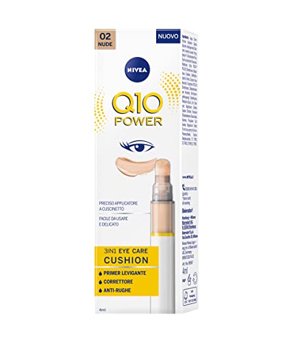 Nivea Q10 Power 3In1 Eye Care Cushion 02 Nude 4 Ml, Crema Contorno Occhi Colorata E Idratante, Primer Occhi Anti-Età Con Coenzima Q10, Correttore Occh