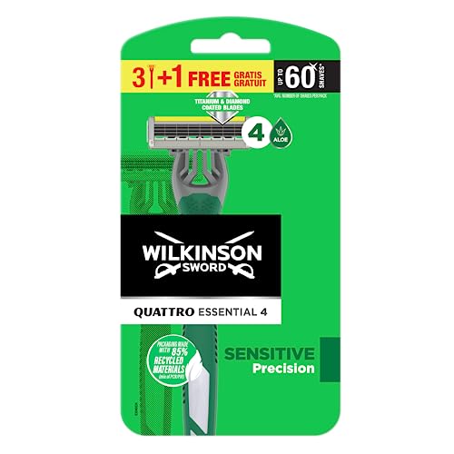 Wilkinson Sword - Quattro Essential 4 Sensitive - Rasoio Usa & Getta - Rasoio A 4 Lame Per Uomo Con Striscia Lubrificante Con Aloe - Lame Rivestite In