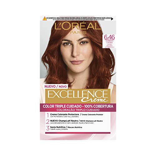 L'Oreal Tintura Per Capelli, Excellence Creme, 200 Gr, 6.46 Rubio Oscuro Cobrizo Caoba