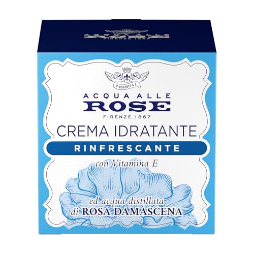 Acqua Alle Rose, Crema Viso Idratante Rinfrescante Con Acqua Distillata Di Rosa Damascena E Vitamina E, Adatta A Pelli Normali O Miste, Crema Viso In